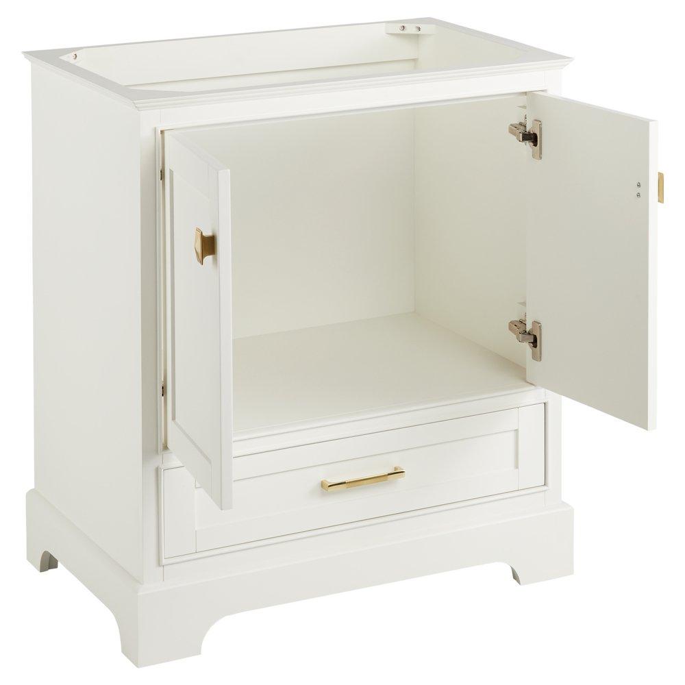 30 VANITY WITH RECTANGULAR UNDERMOUNT SINK SOFT WHITE FEATHERED WHITE QUARTZ SINGLE HOLE 