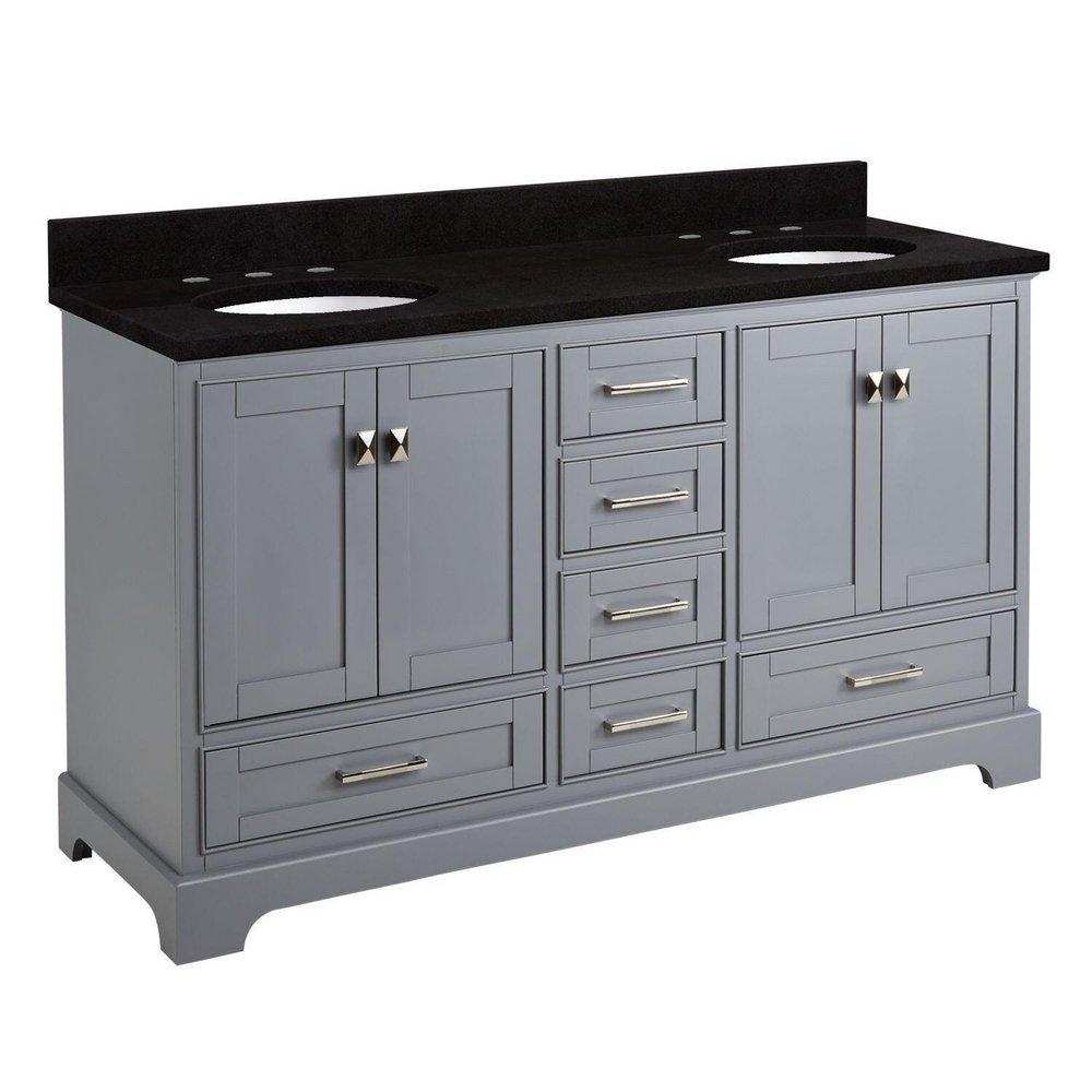 60 DOUBLE VANITY WITH UNDERMOUNT SINKS GRAY ABSOLUTE BLACK GRANITE WIDESPREAD 