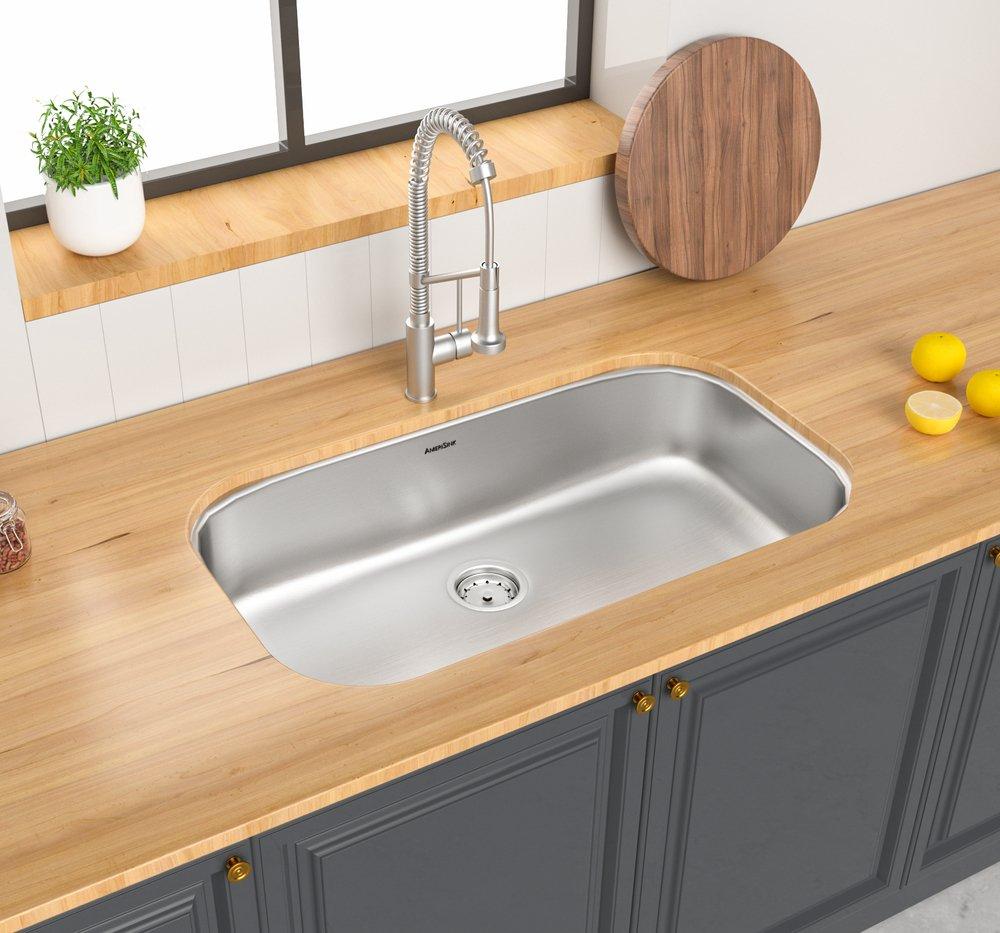 Amerisink 31-3/8 x 18-1/2 in. No Hole 1 Bowl Undermount Kitchen Sink 