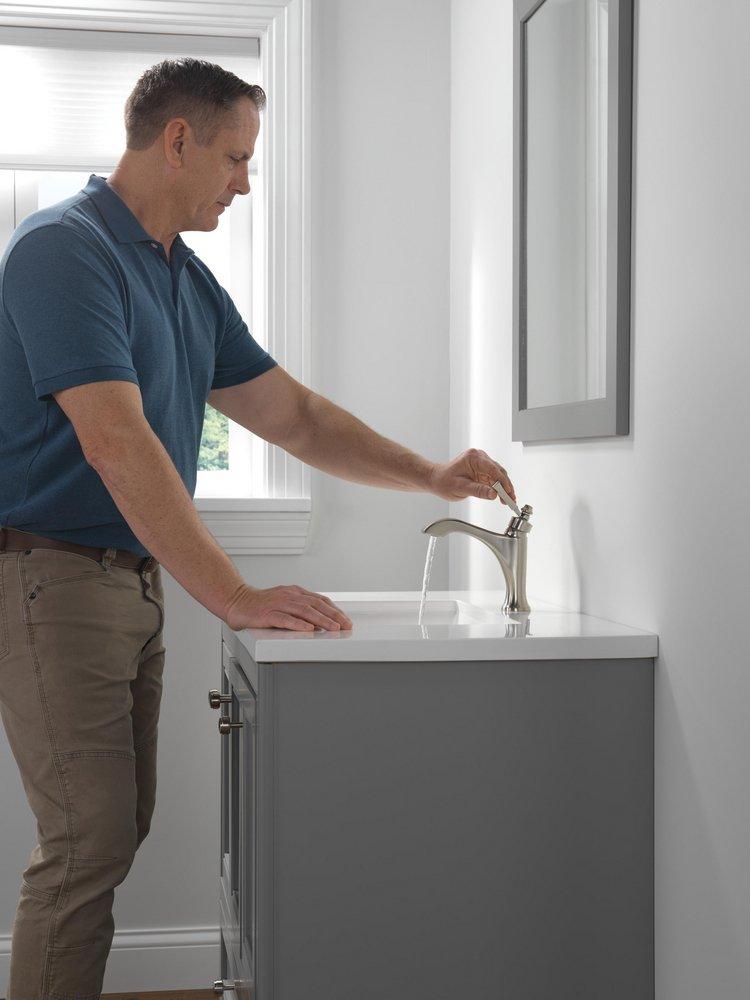 Single Handle Monoblock Bathroom Sink Faucet in Stainless 