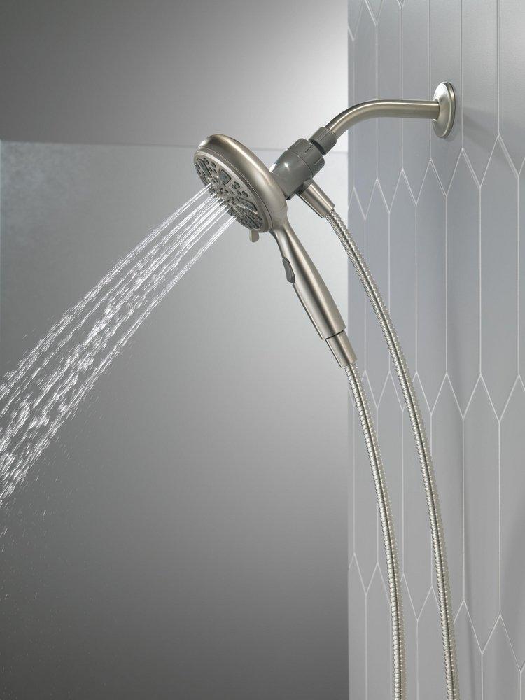 Delta Faucet Satin Nickel Multi Function Full Body, Full Spray w/ Massage, Massaging spray, Pause, Shampoo Rinsing spray and Shampoo Rinsing spray with Massage Showerhead 
