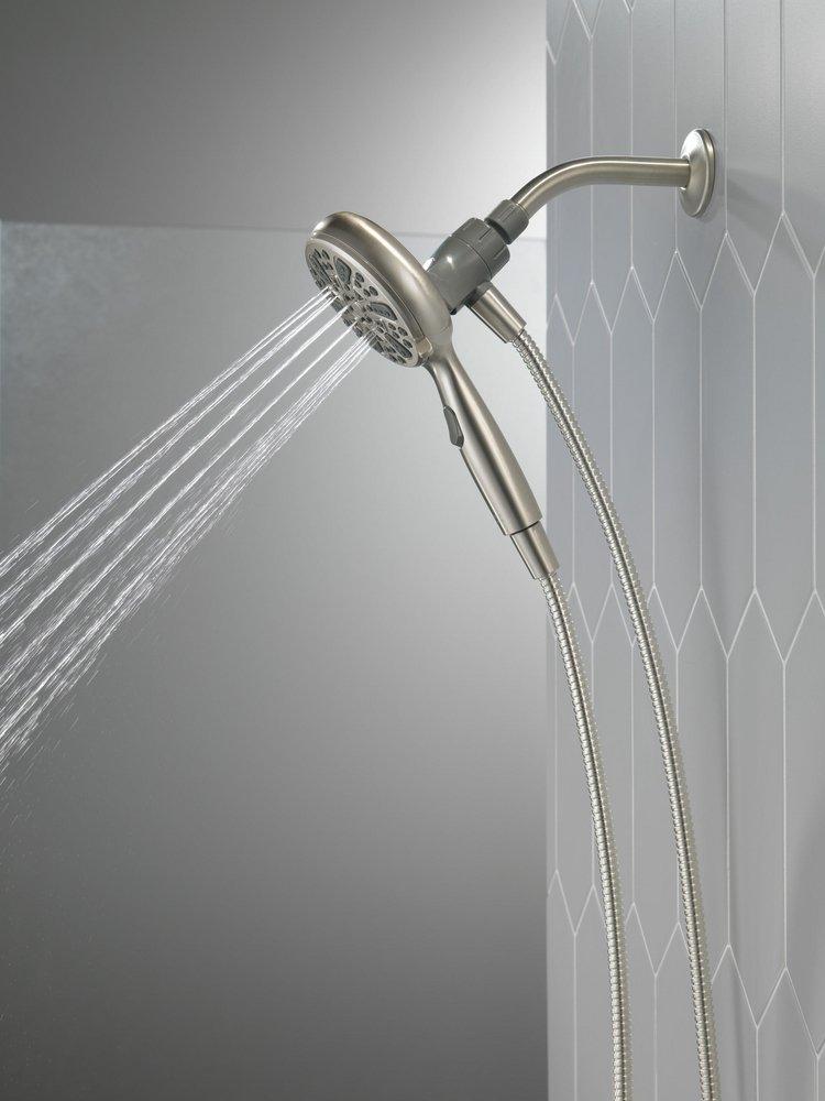 Delta Faucet Satin Nickel Multi Function Full Body, Full Spray w/ Massage, Massaging spray, Pause, Shampoo Rinsing spray and Shampoo Rinsing spray with Massage Showerhead 
