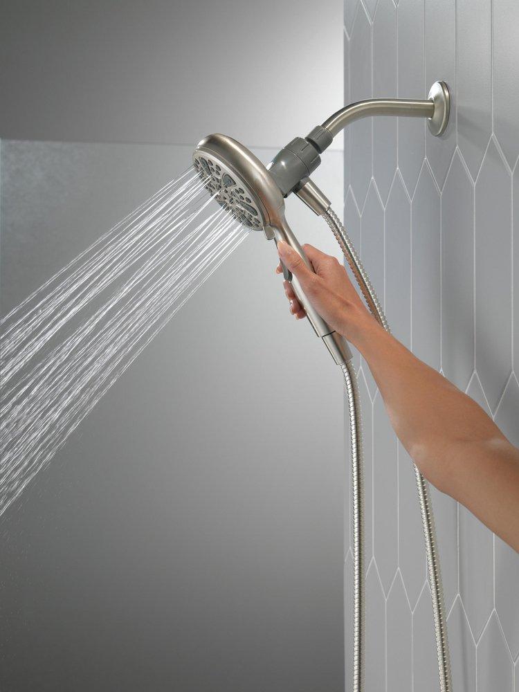 Delta Faucet Satin Nickel Multi Function Full Body, Full Spray w/ Massage, Massaging spray, Pause, Shampoo Rinsing spray and Shampoo Rinsing spray with Massage Showerhead 