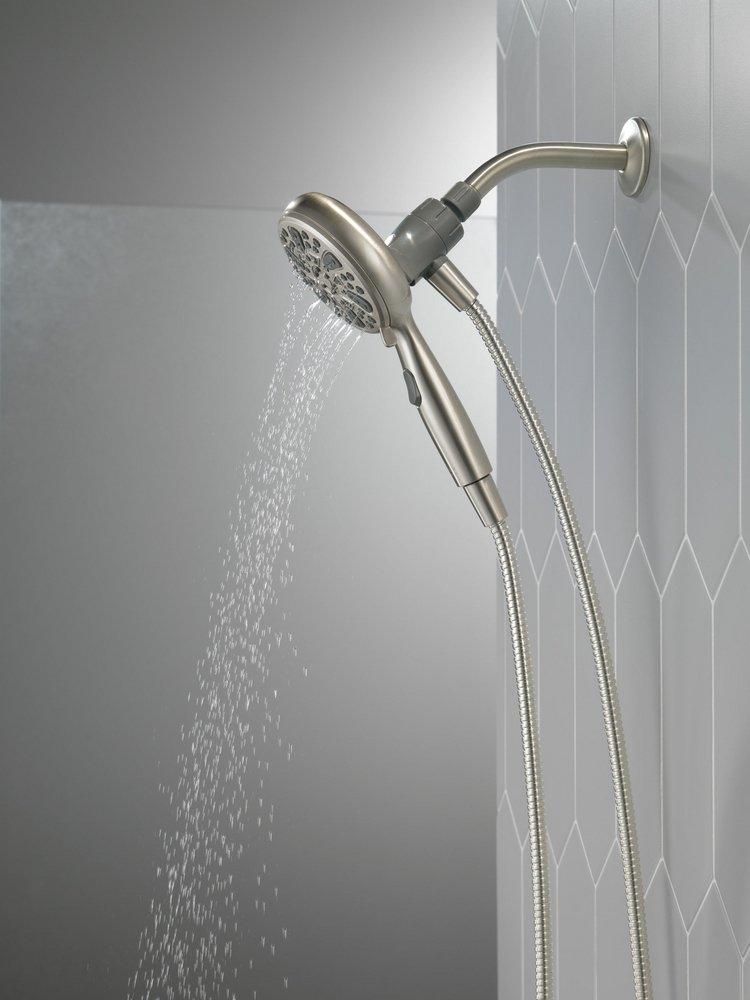 Delta Faucet Satin Nickel Multi Function Full Body, Full Spray w/ Massage, Massaging spray, Pause, Shampoo Rinsing spray and Shampoo Rinsing spray with Massage Showerhead 