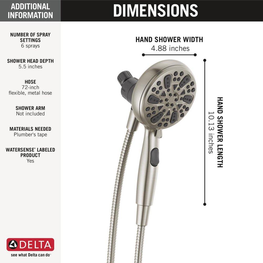 Delta Faucet Satin Nickel Multi Function Full Body, Full Spray w/ Massage, Massaging spray, Pause, Shampoo Rinsing spray and Shampoo Rinsing spray with Massage Showerhead 