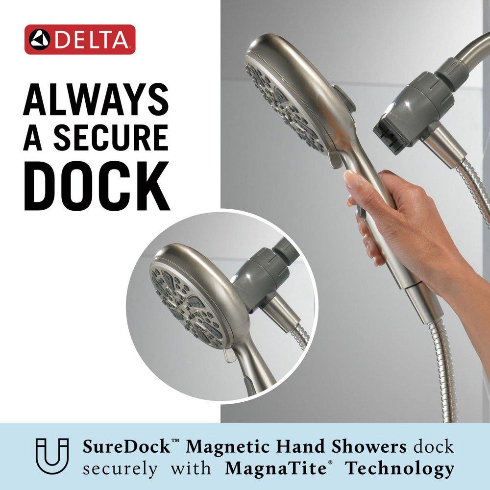 Delta Faucet Satin Nickel Multi Function Full Body, Full Spray w/ Massage, Massaging spray, Pause, Shampoo Rinsing spray and Shampoo Rinsing spray with Massage Showerhead 