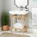 26-1/4 x 21-3/8 in. Rectangular Console Bathroom Sink in White with Brushed Gold Legs
