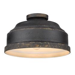 3 Light 14in. Wide Flush Mount Ceiling Fixture in Antique Black Iron