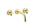 Two Handle Wall Mount Bathroom Sink Faucet in Unlacquered Brass