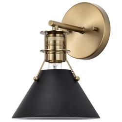 60W 1-Light 9-3/4 in. Wall Sconce in Matte Black with Burnished Brass