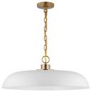 100W 1-Light Medium E-26 Incandescent Pendant in Matte White with Burnished Brass