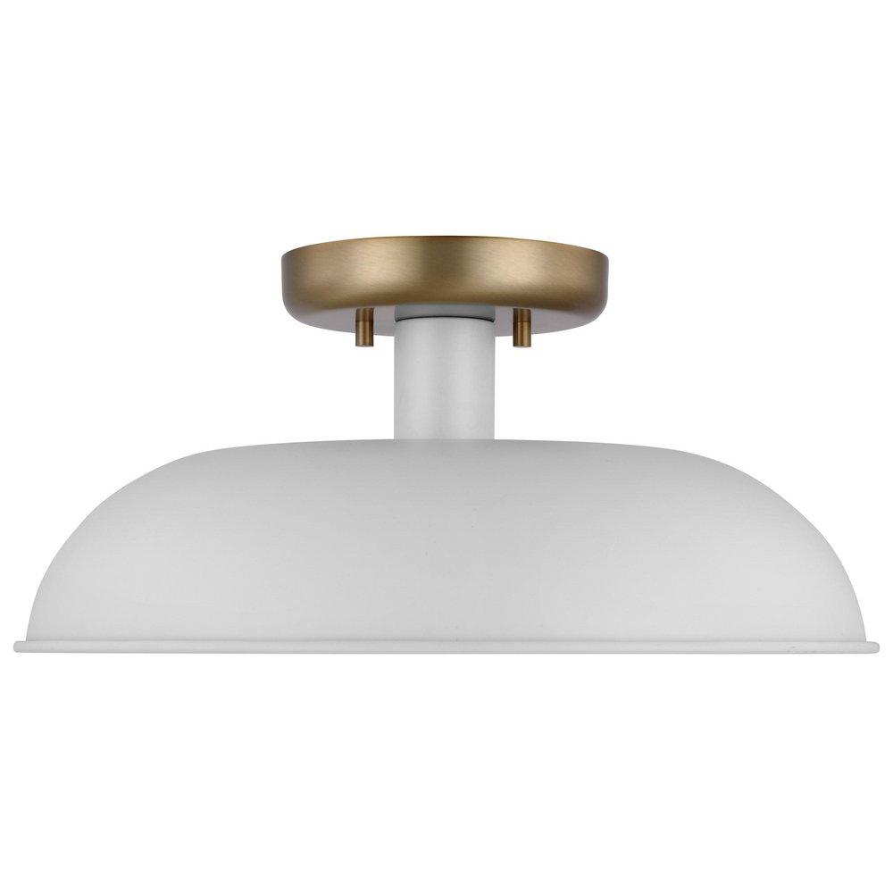 COLONY 1 LIGHT SMALL FLUSH MOUNT FIXTURE MATTE WHITE WITH BURNISHED BRASS 