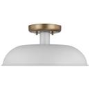 COLONY 1 LIGHT SMALL FLUSH MOUNT FIXTURE MATTE WHITE WITH BURNISHED BRASS 