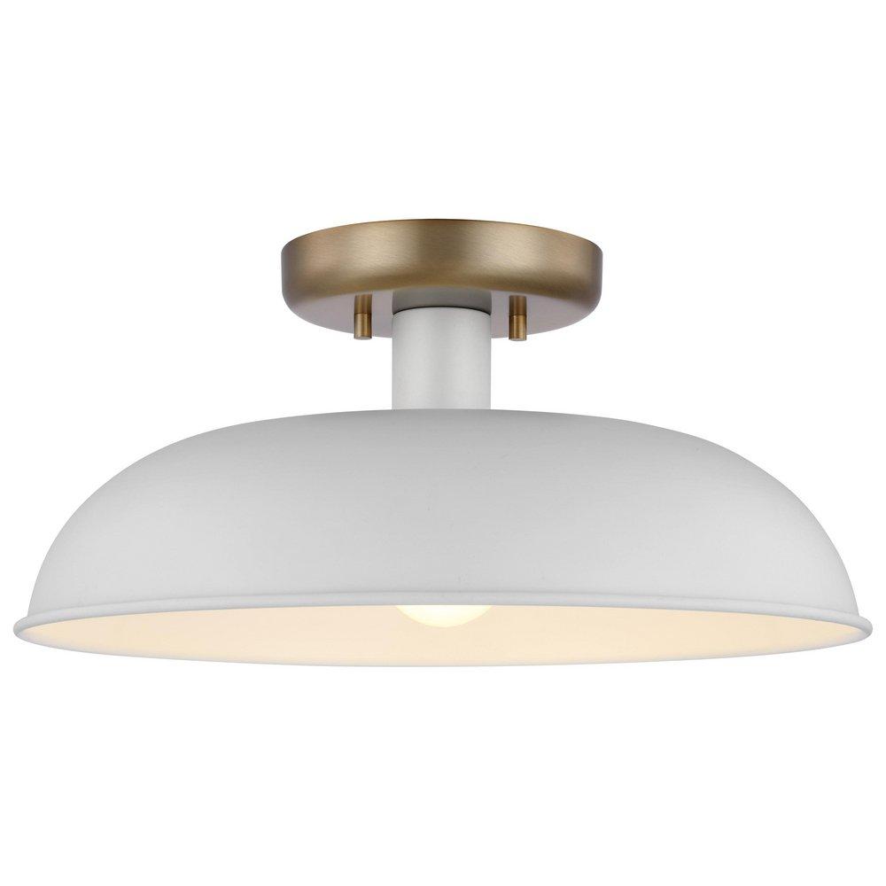 COLONY 1 LIGHT SMALL FLUSH MOUNT FIXTURE MATTE WHITE WITH BURNISHED BRASS 