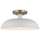 COLONY 1 LIGHT SMALL FLUSH MOUNT FIXTURE MATTE WHITE WITH BURNISHED BRASS 