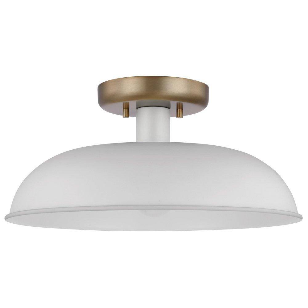 COLONY 1 LIGHT SMALL FLUSH MOUNT FIXTURE MATTE WHITE WITH BURNISHED BRASS 