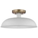 COLONY 1 LIGHT SMALL FLUSH MOUNT FIXTURE MATTE WHITE WITH BURNISHED BRASS 