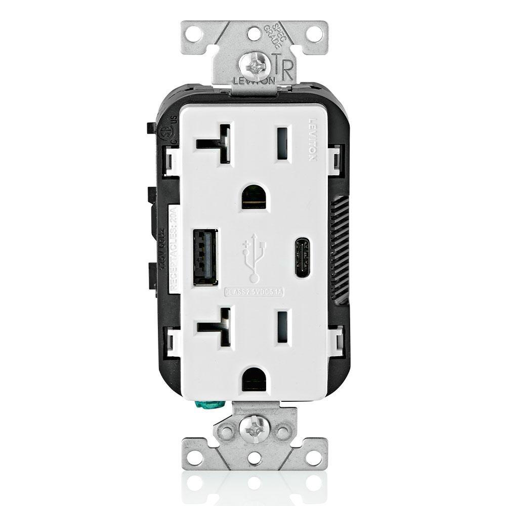 5.1A USB Type A/C Chargers with 20A Tamper-Resistant Duplex Receptacle Wall Outlet 