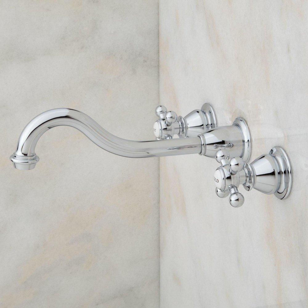 Signature Hardware Oil Rubbed Bronze Two Handle Wall Mount Widespread Bathroom Sink Faucet 