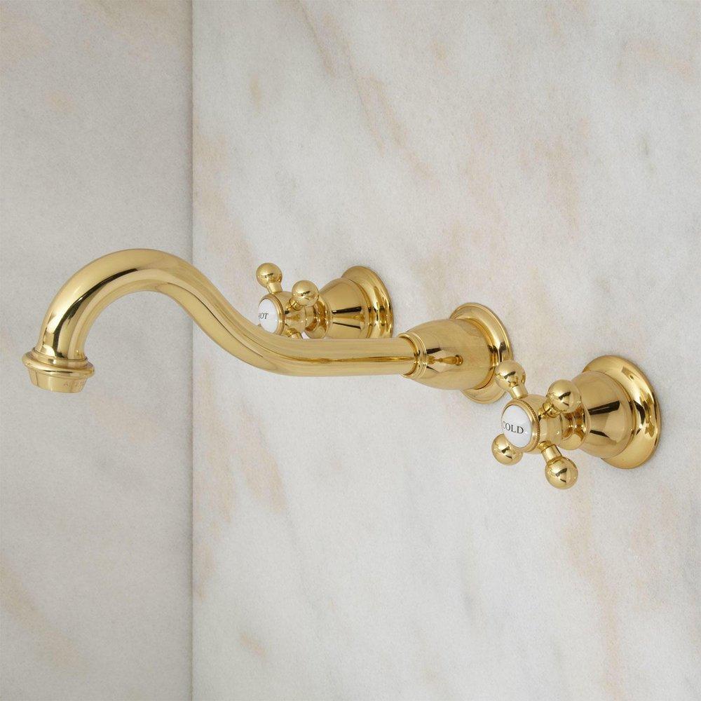 Signature Hardware Oil Rubbed Bronze Two Handle Wall Mount Widespread Bathroom Sink Faucet 