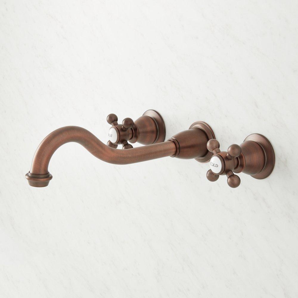 Signature Hardware Oil Rubbed Bronze Two Handle Wall Mount Widespread Bathroom Sink Faucet 