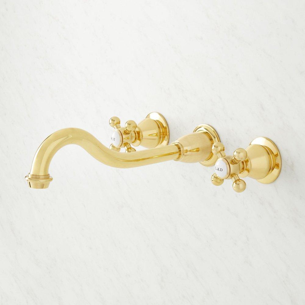 Signature Hardware Oil Rubbed Bronze Two Handle Wall Mount Widespread Bathroom Sink Faucet 