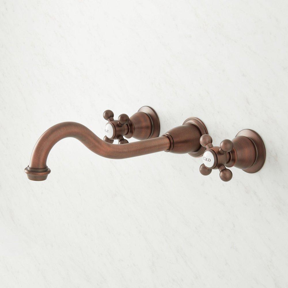 Signature Hardware Oil Rubbed Bronze Two Handle Wall Mount Widespread Bathroom Sink Faucet 