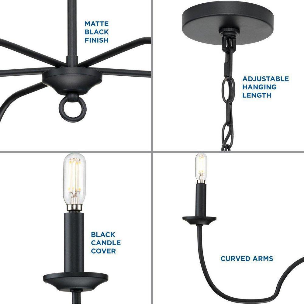 FIVE LIGHT MATTE BLACK FARMHOUSE CH 