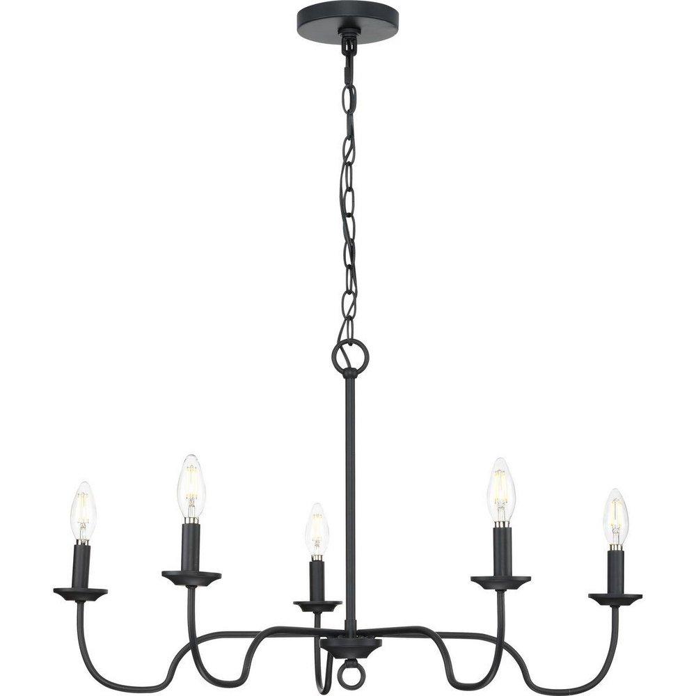 FIVE LIGHT MATTE BLACK FARMHOUSE CH 