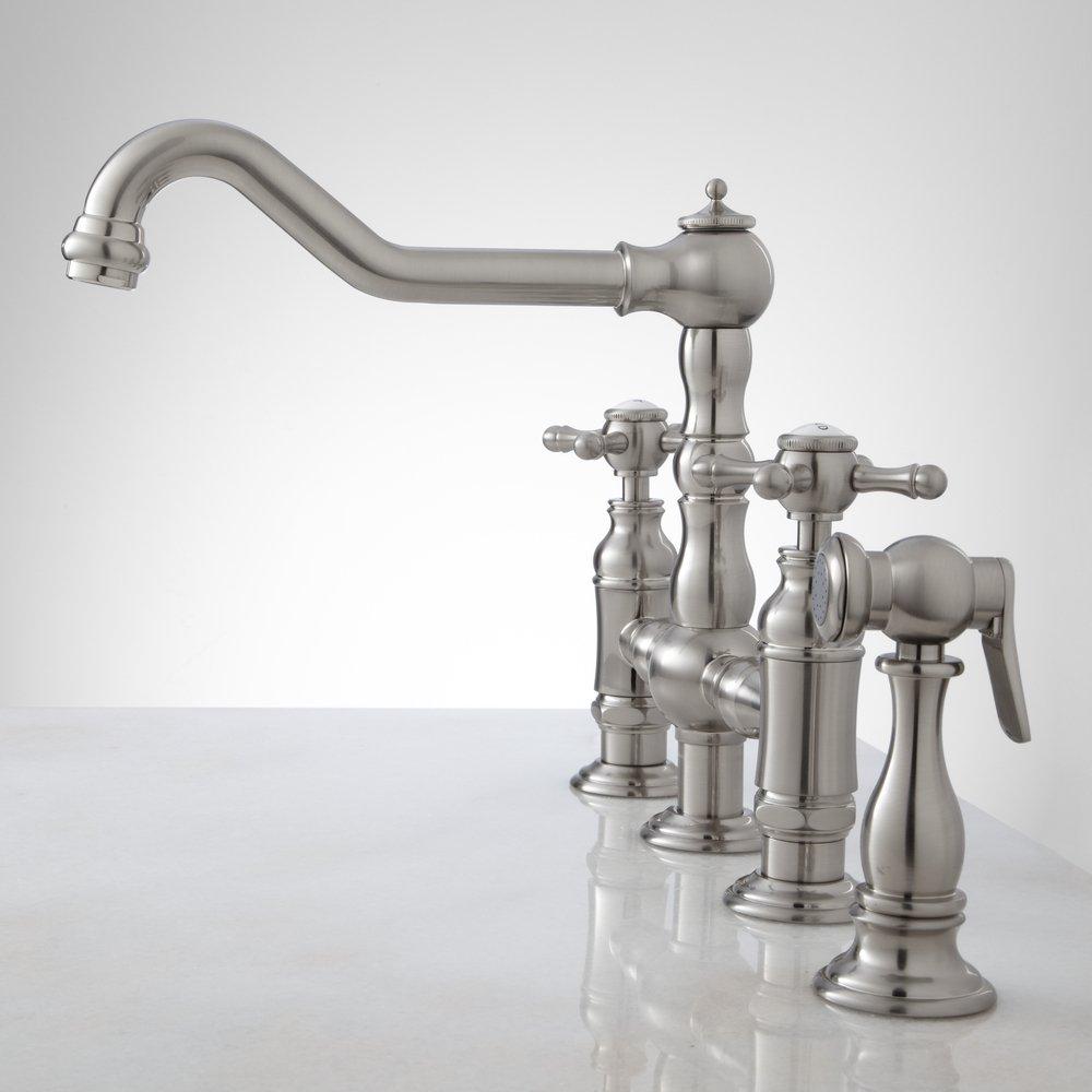 Signature Hardware Brushed Nickel Bridge Bathroom Sink Faucet 