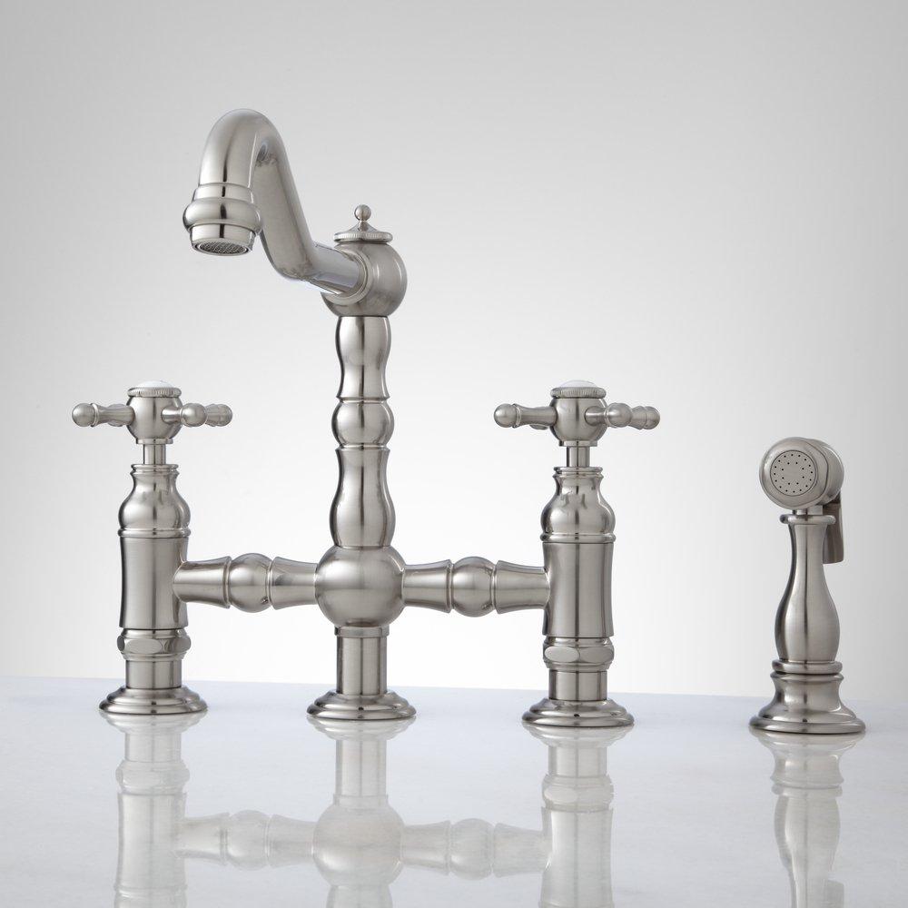 Signature Hardware Brushed Nickel Bridge Bathroom Sink Faucet 