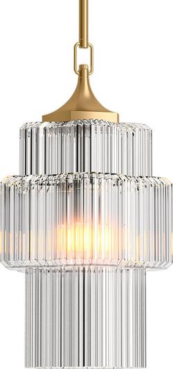 180W E12 Candelabra Pendant in Brushed ModerneBrass / Clear Glass