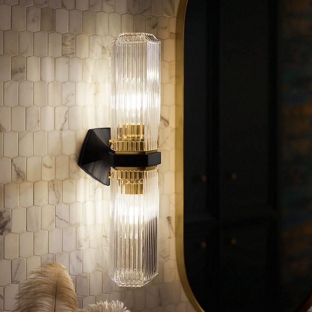 KOHLER Black/Brass 60W 2-Light 20-11/16 in. Wall Sconce 