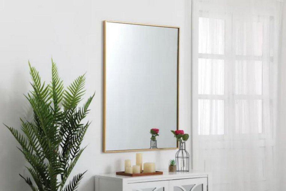 Elegant Lighting Brass 1 x 30 in. Framed Mirror and Vanity Mirror Rectangular in Brass 