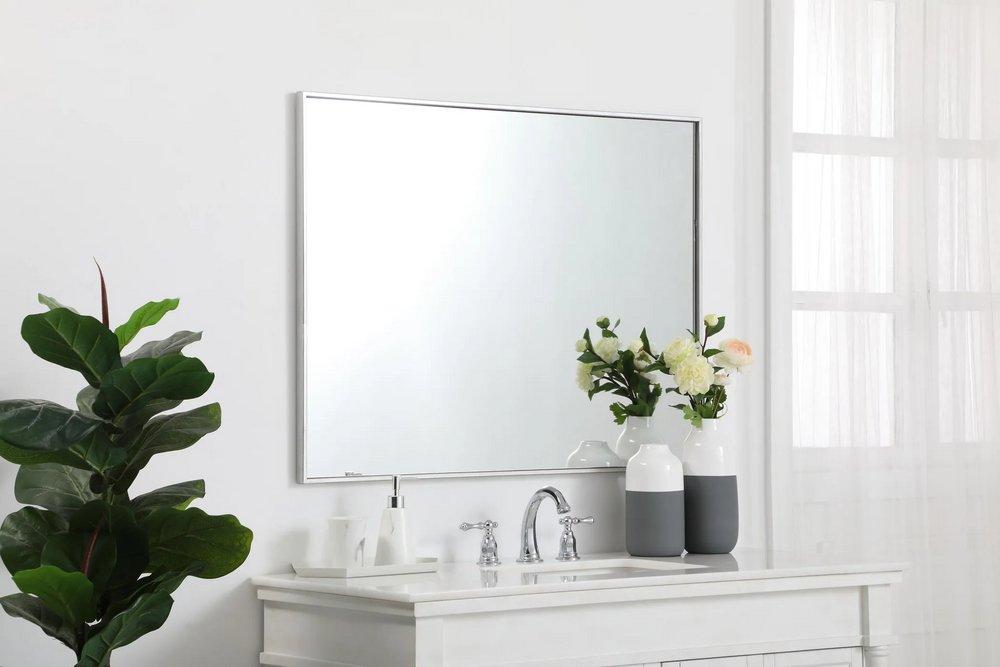 Elegant Lighting Silver 30 in. Flat Edge Rectangular Vanity Mirror in Silver 