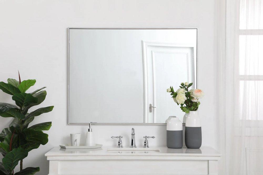 Elegant Lighting Silver 30 in. Flat Edge Rectangular Vanity Mirror in Silver 