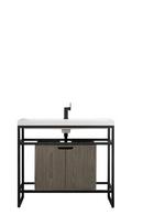BOSTON 39.5IN STAINLESS STEEL SINK CONSOLE MATTE BLACK W ASH GRAY STORAGE CABINET WHITE GLOSSY COMPOSITE COUNTERTOP