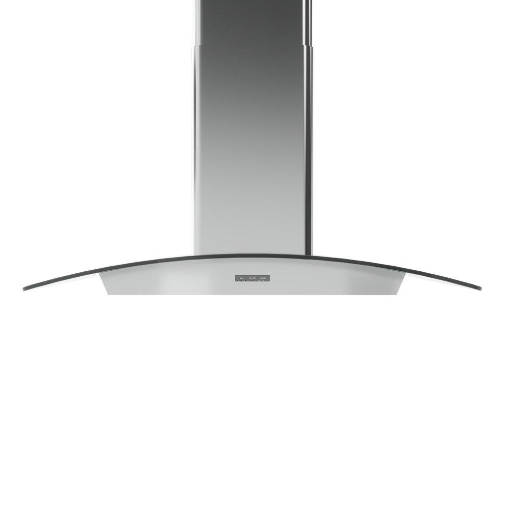 30 in. Curved Glass LED Island Chimney, 600 CFM, ACT 