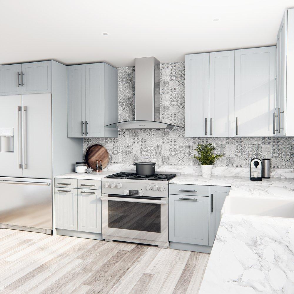 36 in. Curved Glass LED Wall Chimney, 600 CFM, ACT 