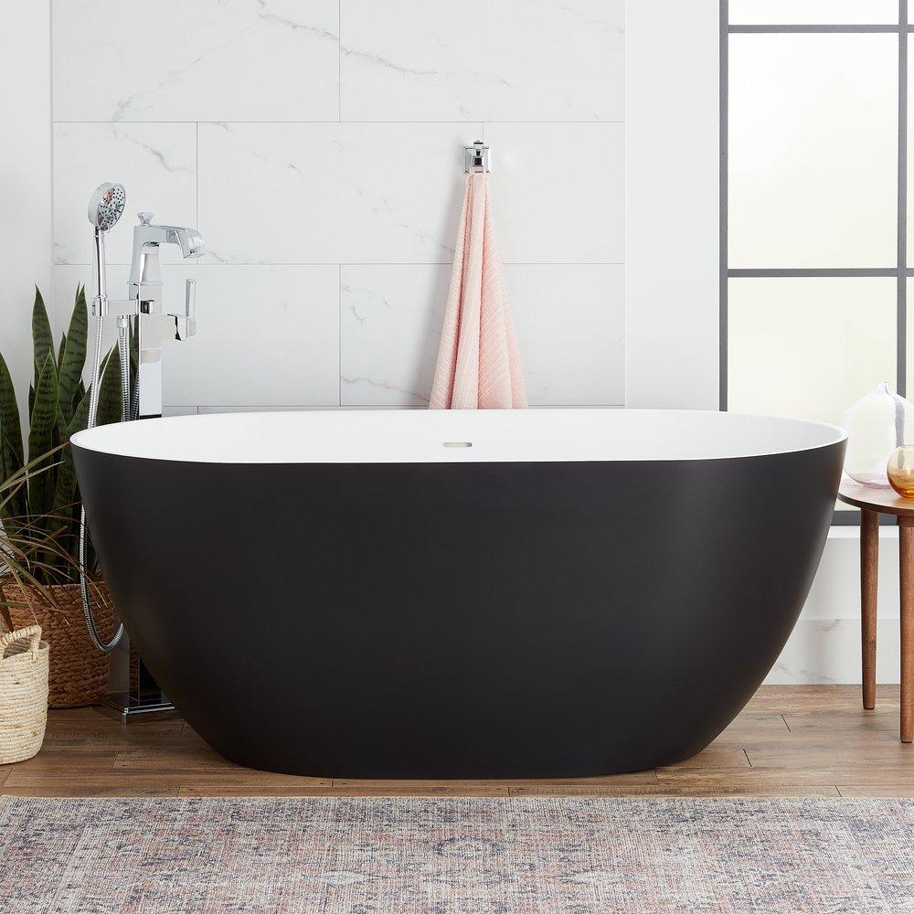Signature Hardware Matte Black 66 x 32 in. Freestanding Bathtub Center 