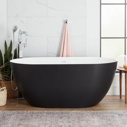 66 x 32 in. Freestanding Bathtub with Center Drain in Matte Black and White Interior