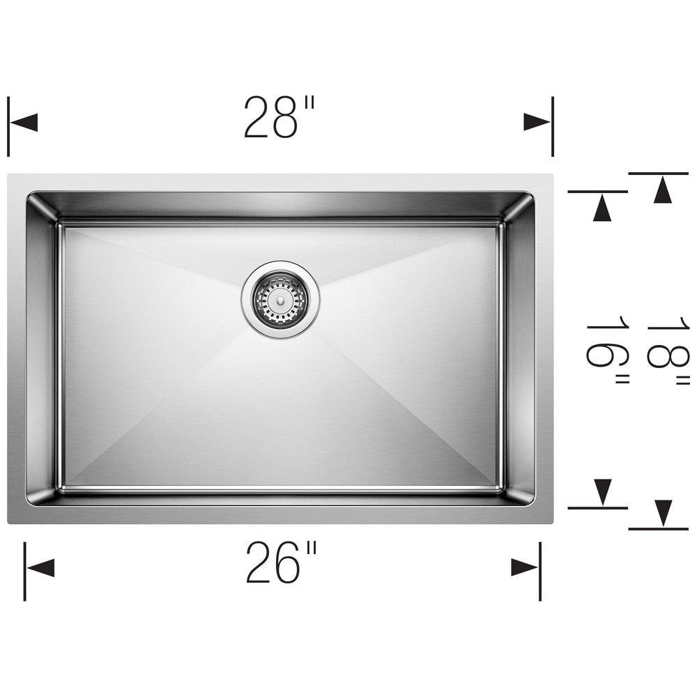 BLANCO Polished Satin 28 x 18 in. No Hole Stainless Steel 1 Bowl Undermount Kitchen Sink 