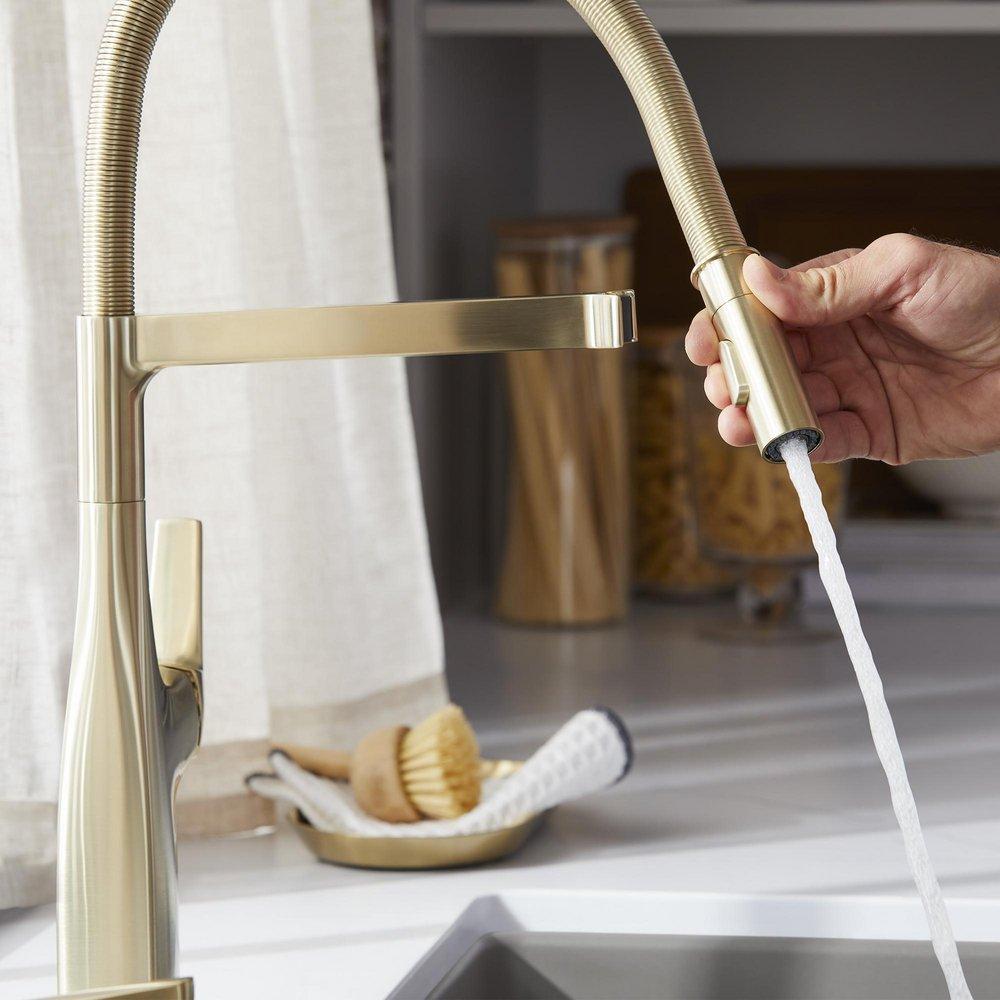 BLANCO Satin Gold Single Handle Pull Out Kitchen Faucet 