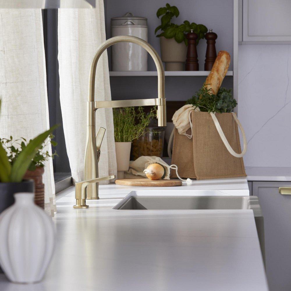 BLANCO Satin Gold Single Handle Pull Out Kitchen Faucet 