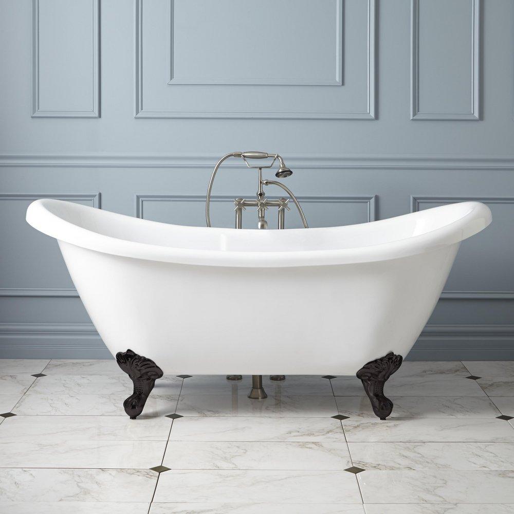 67 in x 28 in Freestanding Bathtub Center Drain in White 