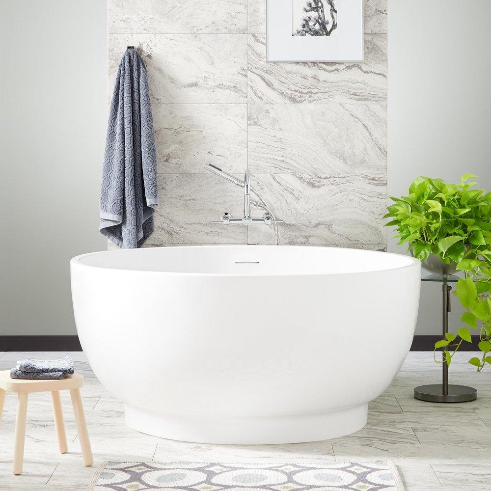 Signature Hardware White/White 51 in. Freestanding Bathtub with Center Drain 