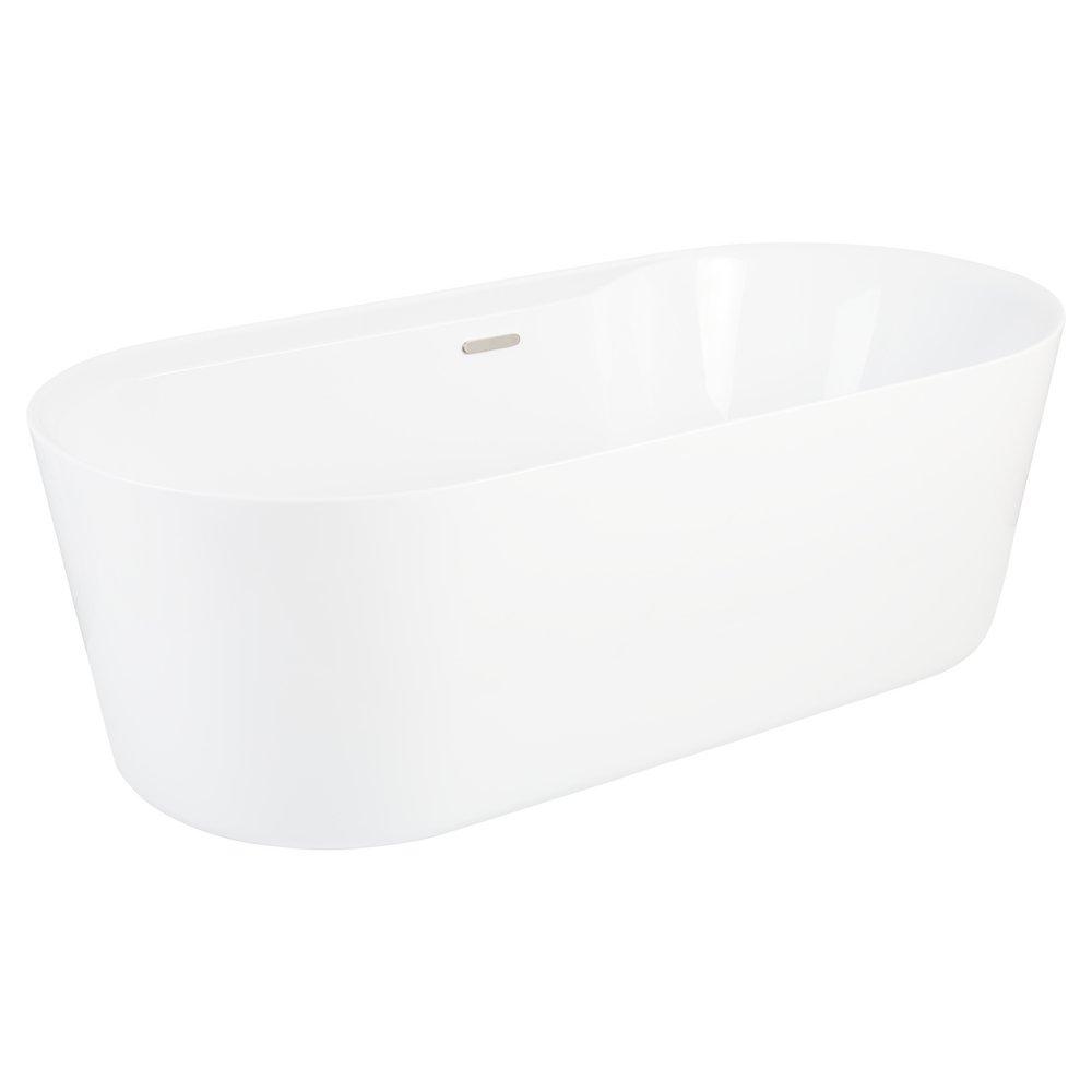 70 in. Freestanding Bathtub with Center Drain in White with Brushed Nickel Trim 