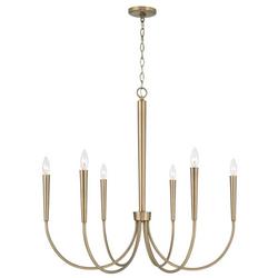 30-3/4 x 33 in. 60W 1-Tier 6-Light Incandescent Modern Chandelier in Aged Brass