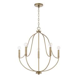26-3/4 x 25 in. 60W 1-Tier 5-Light Incandescent Transitional Chandelier in Aged Brass
