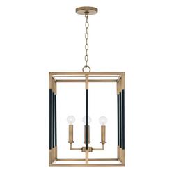 60W 4-Light Candelabra Foyer Lighting in Aged Brass with Black